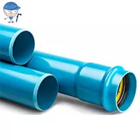 Bright blue PVC-A PN20 pressure pipe with a bell-end socket.