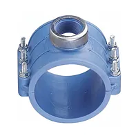 Blue iJoint PP clamp saddle 654 with stainless steel ring and metal bolts
