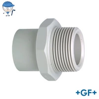 PP-H standard adaptor nipple with metric R male thread, 10 Bar rating.