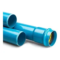 Blue PVC-A PN8 water pressure pipe with a socket end.