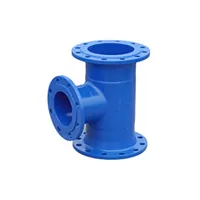 Blue reduced flanged tee pipe fitting with a smaller side branch.
