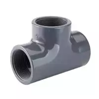 PVC-U 90 degree female threaded tee pipe fitting for industrial plumbing, irrigation, and water treatment systems.