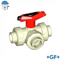 PP-H 3-way ball valve Type 543 with a red lockable handle.