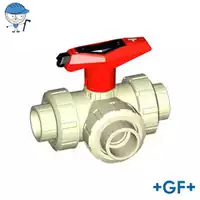 PP-H 3-way ball valve Type 543 with a red lockable handle.