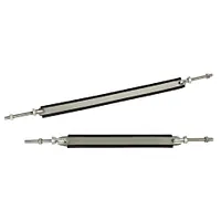 Adjustable stainless steel bands with black liners and threaded ends.