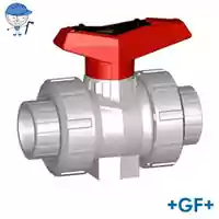 GF+ Type 546 PVC-C ball valve with red handle, 10 Bar.