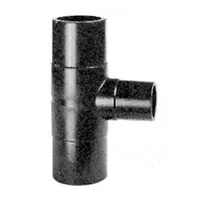 Black 90-degree reduced PEHD tee pipe fitting with long spigot ends, 16 Bar.