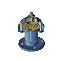 Blue restrained flange adaptor with a cutaway view showing the internal brass grip ring.