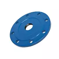 Blue threaded pipe flange with eight bolt holes.