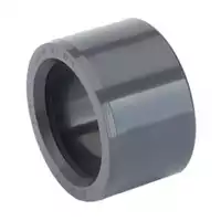 PVC-U reducing bush for industrial piping, durable grey plastic short reducer fitting for pressure systems.