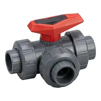 3-Way PVC-U T-port ball valve Type 543 with 16 Bar cement sockets.
