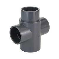 Adaptor cruce PVC-U PN16 metric pentru lipire cu adeziv, din plastic gri cu patru căi