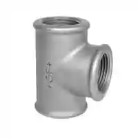 Galvanized steel 90° tee pipe fitting with three female inside threads.