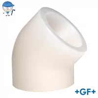 Standard 45° PVDF elbow fitting with a 16 Bar pressure rating.