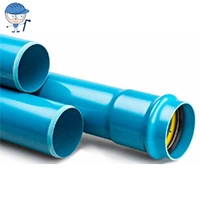 Blue PVC-A PN16 pressure pipe with a bell-end socket and gasket.