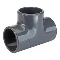 90-degree PVC-U metric tee pipe fitting for industrial pressure systems, durable grey plastic triple-socket connector.