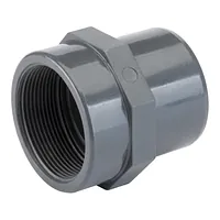 Grey PVC-U threaded adaptor with internal threads, rated for 16 Bar.