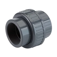 Plain to threaded PVC-U union with o-ring, 16 Bar.
