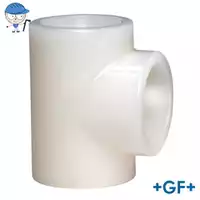 Standard 90° PVDF tee pipe fitting with a 16 Bar pressure rating.