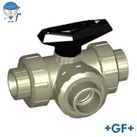 PP-H 3-Way ball valve type 543, rated for 10 Bar.