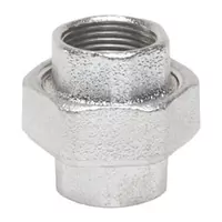 Galvanized steel conical union with female FI x FI pipe threads, rated for 20 Bar.