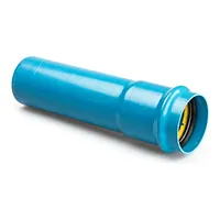 Blue PVC-A PN16 pressure pipe with a bell-end socket and gasket.