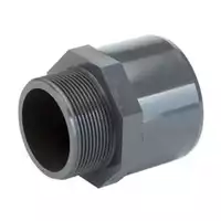 Grey PVC-U male threaded pipe adaptor with socket end, 16 Bar pressure rating.
