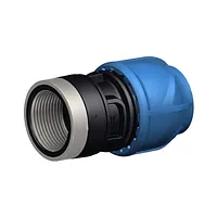 Female compression adaptor iJoint PP PN16 with blue nut and reinforced threaded connection