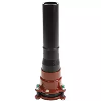 Cast iron wide range PE adaptor restraint, 16 Bar, with black PE pipe spigot.