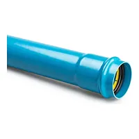 Bright blue PVC-A PN20 pressure pipe with a bell-end socket.