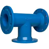 Blue PN16 reduced flanged tee pipe fitting.