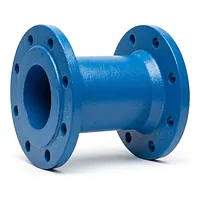 Blue double flanged pipe, 800mm in length.