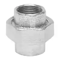 Galvanized steel union fitting with female (FI x FI) threads.
