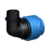 Polypropylene iJoint 90° elbow with a male threaded outlet, rated for 16 Bar.