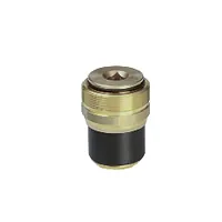 16 Bar brass stop-off adapter with a polyethylene body and cap end.