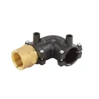PE100 to brass transition 90° elbow with a female threaded inlet, rated for 16 Bar.