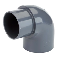 90-degree M/F threaded PVC-U elbow fitting for industrial piping, grey plastic male-female pressure connector.