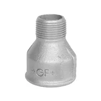 Galvanized steel reducing socket with female to male pipe threads, 20 Bar pressure rating.