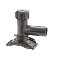 Black PE100 tapping saddle with a 360° rotatable outlet, rated for 16 Bar.