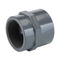 Grey PVC-U plain to Rp threaded socket adapter, 16 Bar.