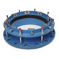 Big size blue restrained flange adaptor for PE/PVC pipe, rated PN 10/16.