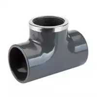 16 Bar PVC-U tee with a central Rp threaded offtake.