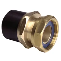 PE/brass transition adapter with a loose nut for 16 Bar PE100 pipe.