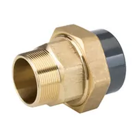PVC-U to male brass threaded union fitting, 16 Bar pressure rating.
