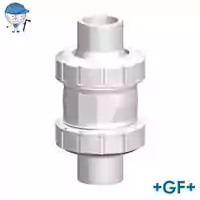White PVDF check valve Type 561 with a 16 Bar pressure rating.