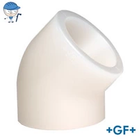 Standard 45° PVDF elbow fitting with a 16 Bar pressure rating.