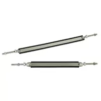 Adjustable stainless steel bands with black liners and threaded ends.