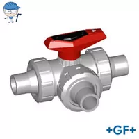 GF Type 543 PVC-C 3-way L-port ball valve with solvent cement spigots.