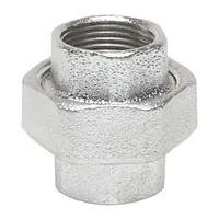 Galvanized steel union fitting with female (FI x FI) threads.